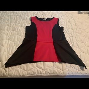 Bisou Bisou Black and Pink Peplum Blouse Tank